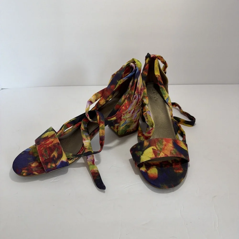 Reaction Kenneth Cole Womens Fabric Ankle Strap Block heel Sandal Sz 11
